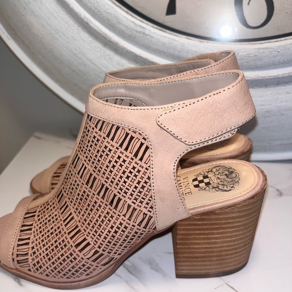 8.5 Vince Camuto cut-out peep toe ankle strap bootie